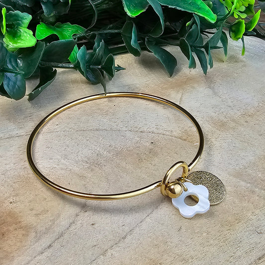 Jonc Aurélie médailles coquillage fleur et medaille pailletée