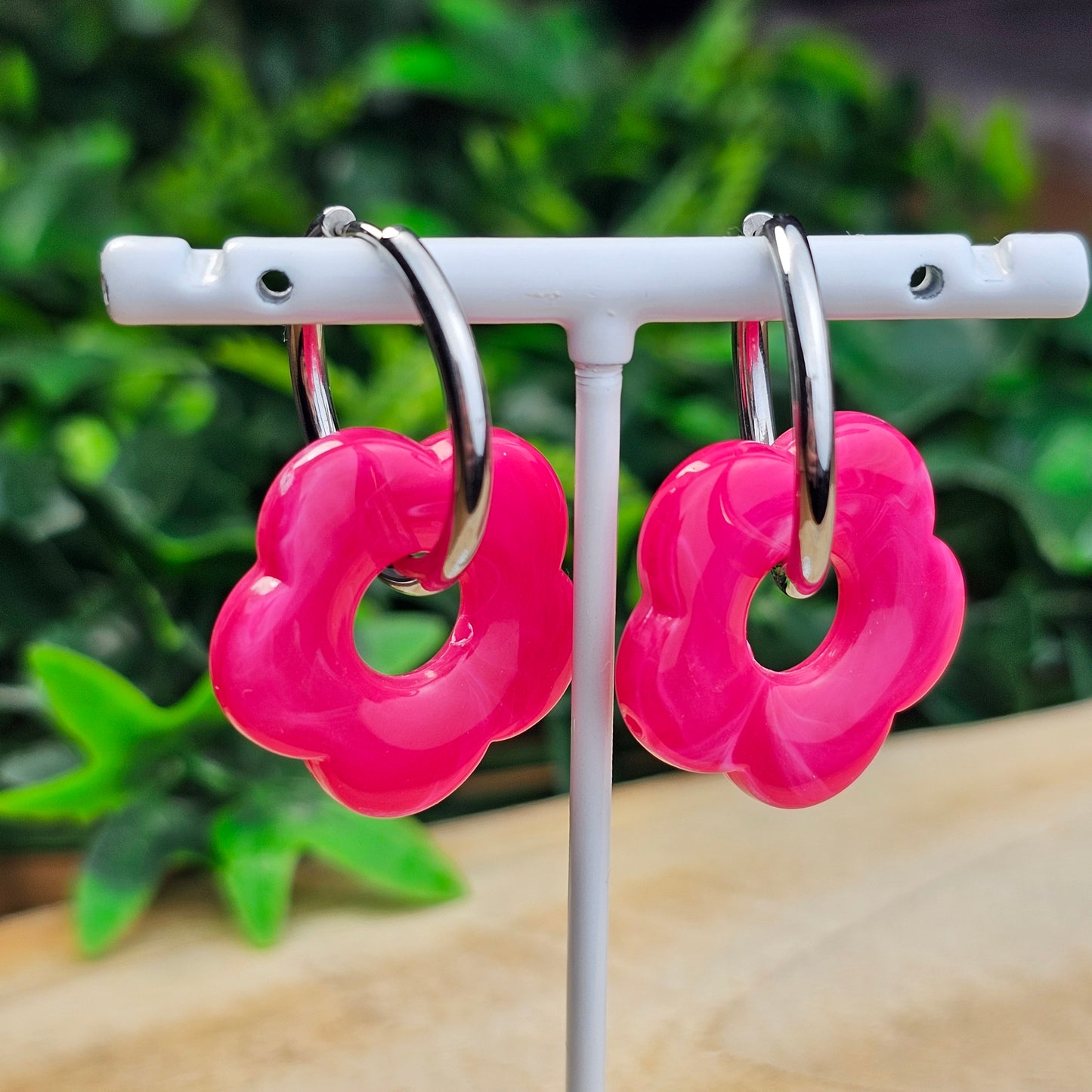 Boucles d'oreilles Perly (Grande fleurs 25 mm) fuchsia