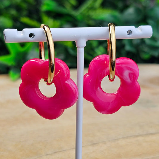 Boucles d'oreilles Perly (Grande fleurs 25 mm) fuchsia
