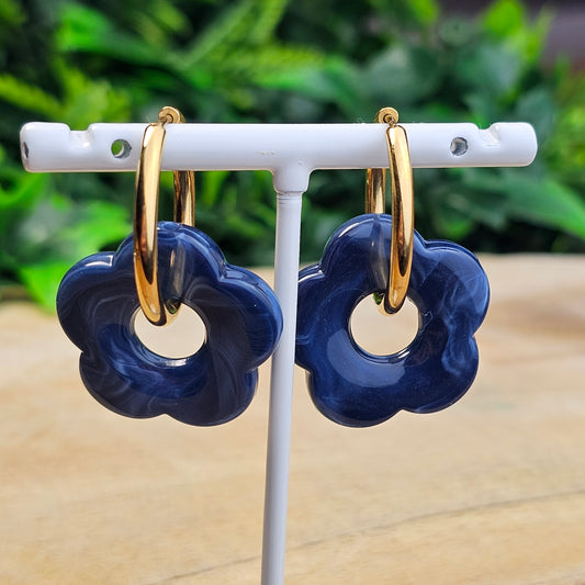 Boucles d'oreilles Perly (Grande fleurs 25 mm) marine