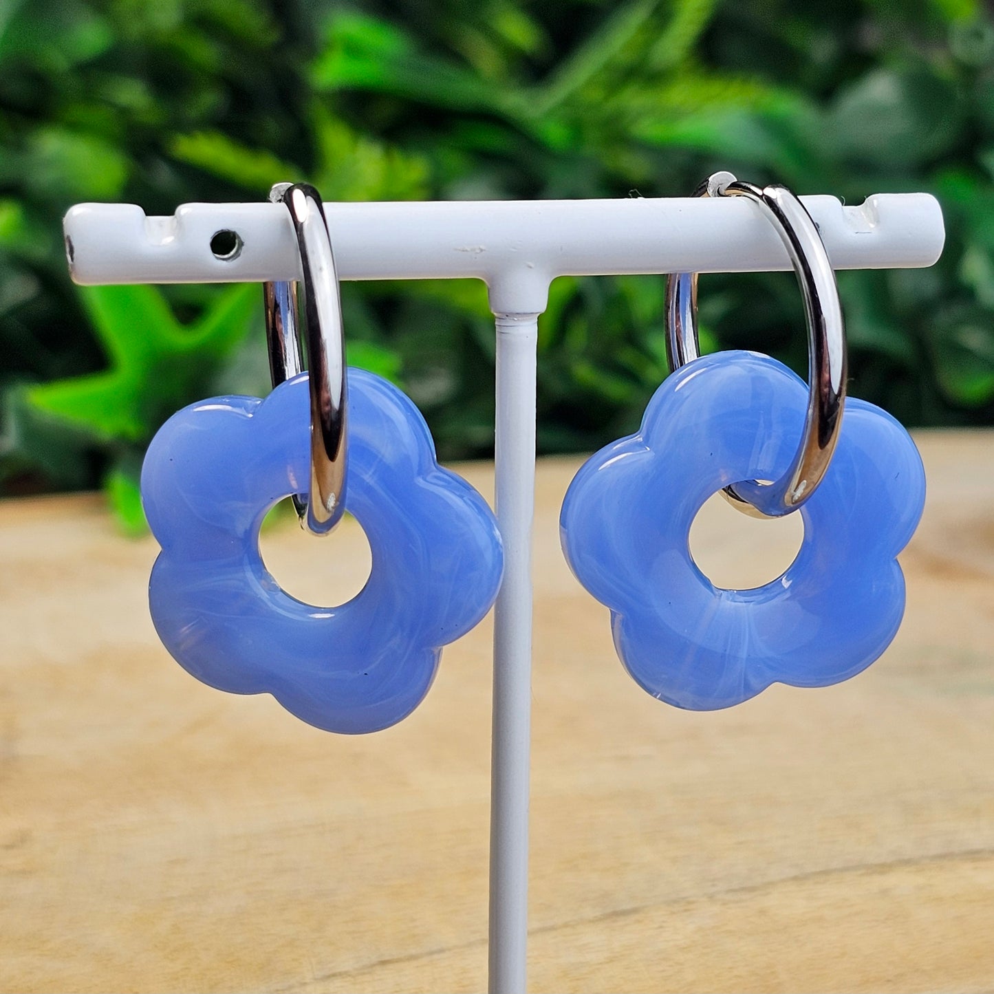 Boucles d'oreilles Perly (Grande fleurs 25 mm) bleu