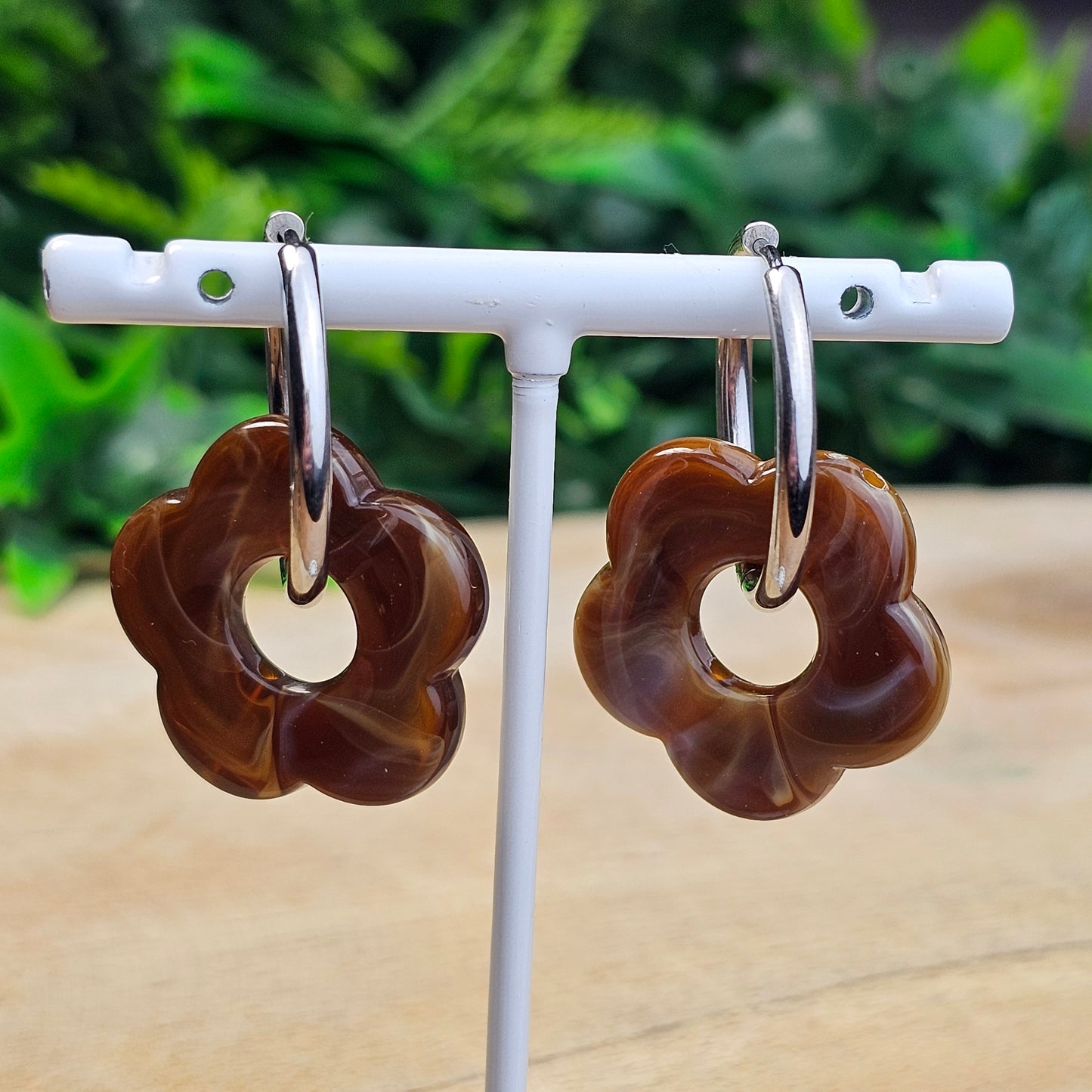 Boucles d'oreilles Perly (Grande fleurs 25 mm) marron