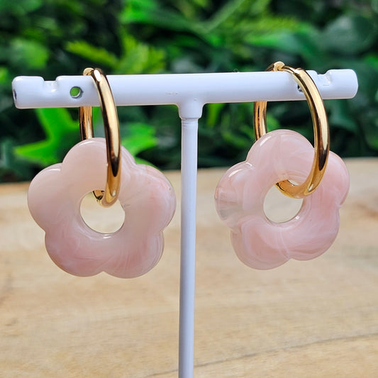 Boucles d'oreilles Perly (Grande fleurs 25 mm) rose pâle