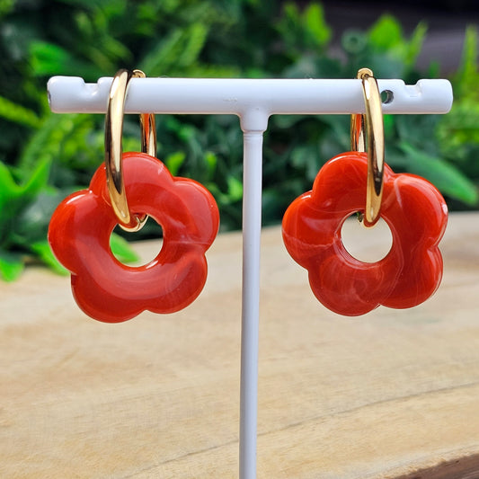Boucles d'oreilles Perly (Grande fleurs 25 mm) brique