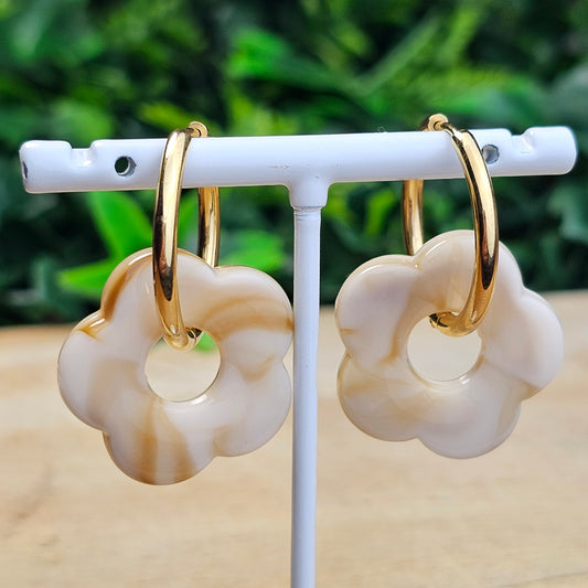 Boucles d'oreilles Perly (Grande fleurs 25 mm) beige camel