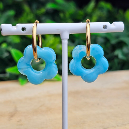 Boucles d'oreilles Perly fleurs moyenne 20 mm) bleu ciel