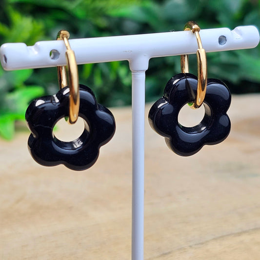 Boucles d'oreilles Perly fleurs moyenne 20 mm) Noir