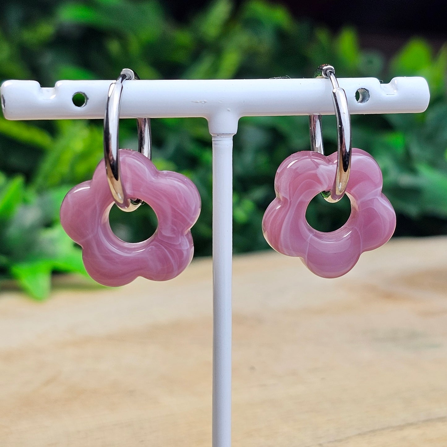 Boucles d'oreilles Perly fleurs moyenne 20 mm) prune