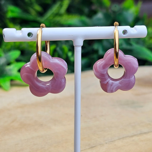 Boucles d'oreilles Perly fleurs moyenne 20 mm) prune