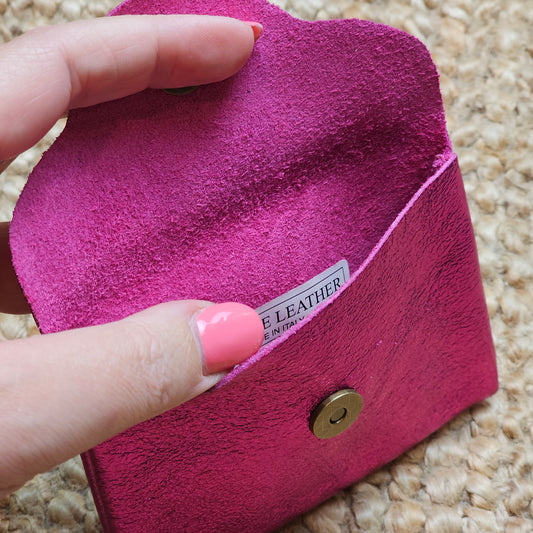 Petit porte monnaie en cuir fuchsia