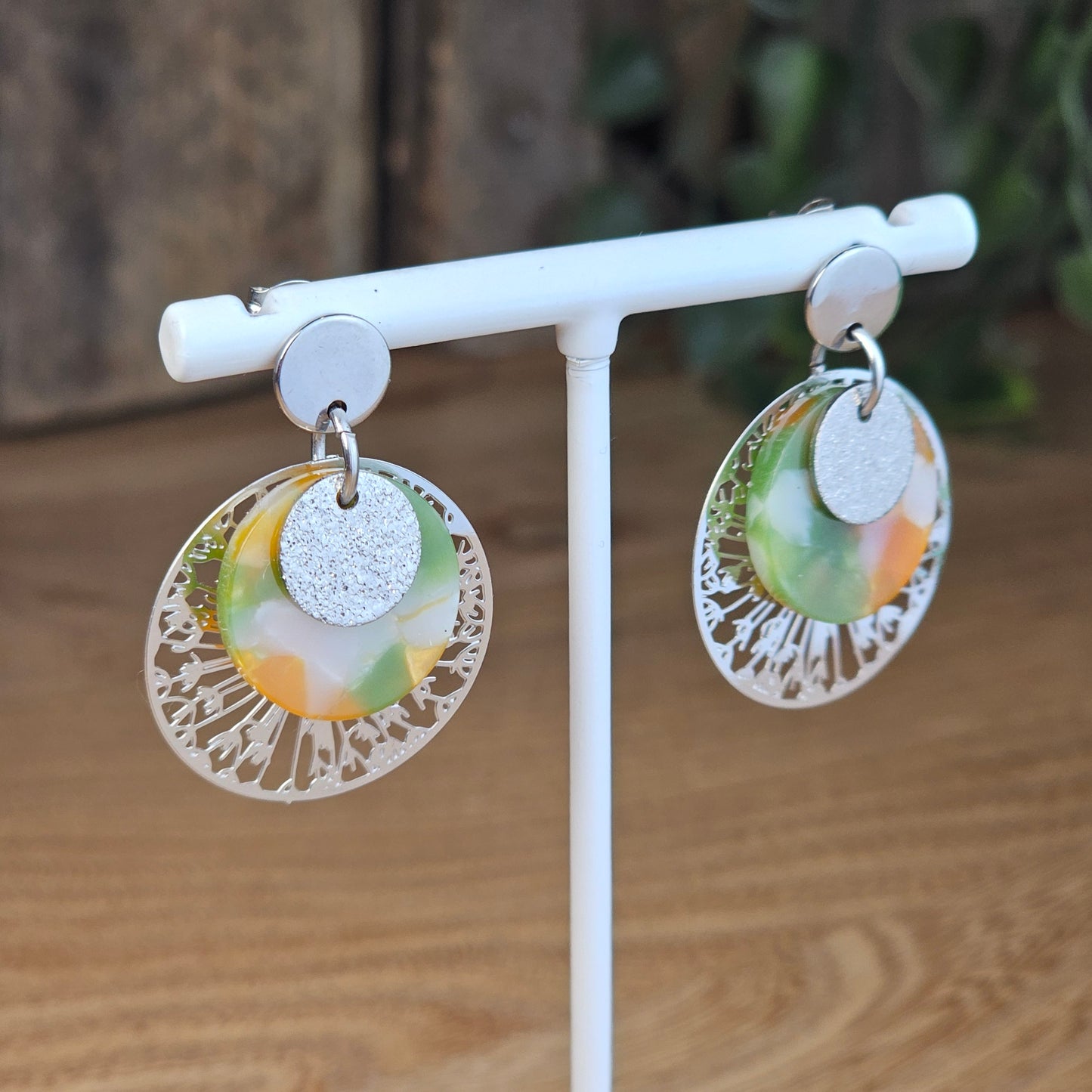 Boucles d'oreilles Janice vert/ocre