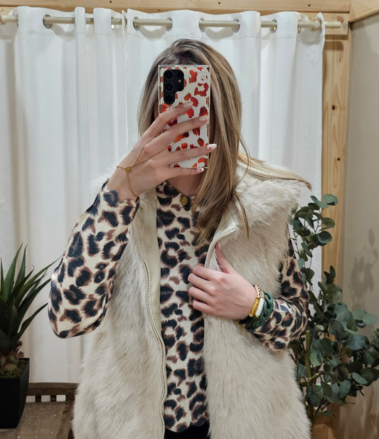 Gilet sans manche fausse fourrure écru