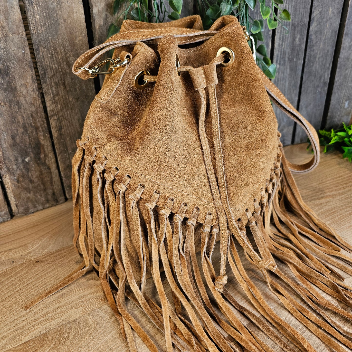 Sac en daim avec franges camel