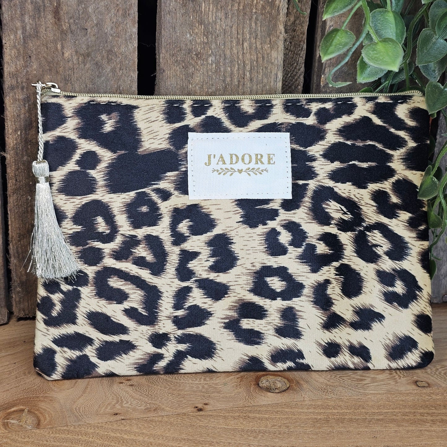Pochette "j'adore" léopard beige