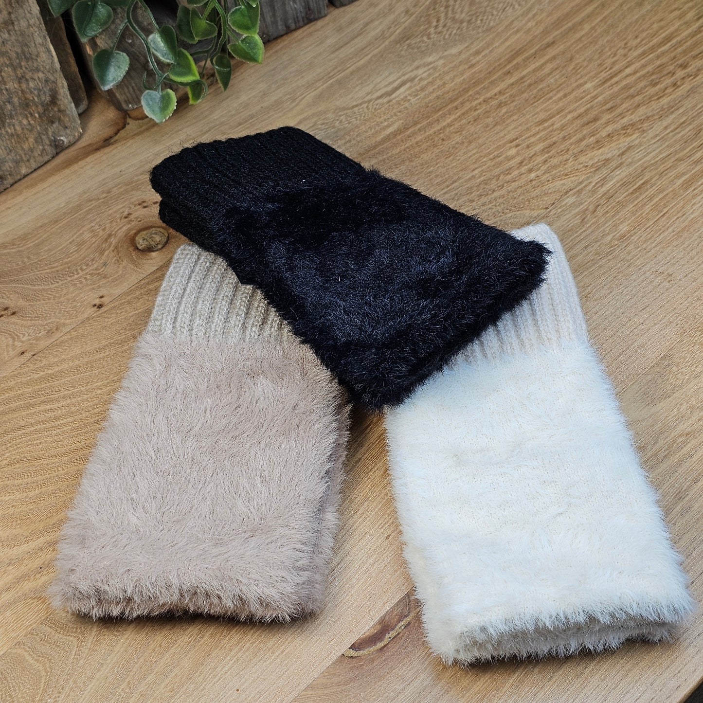 Mitaine style fourrure beige