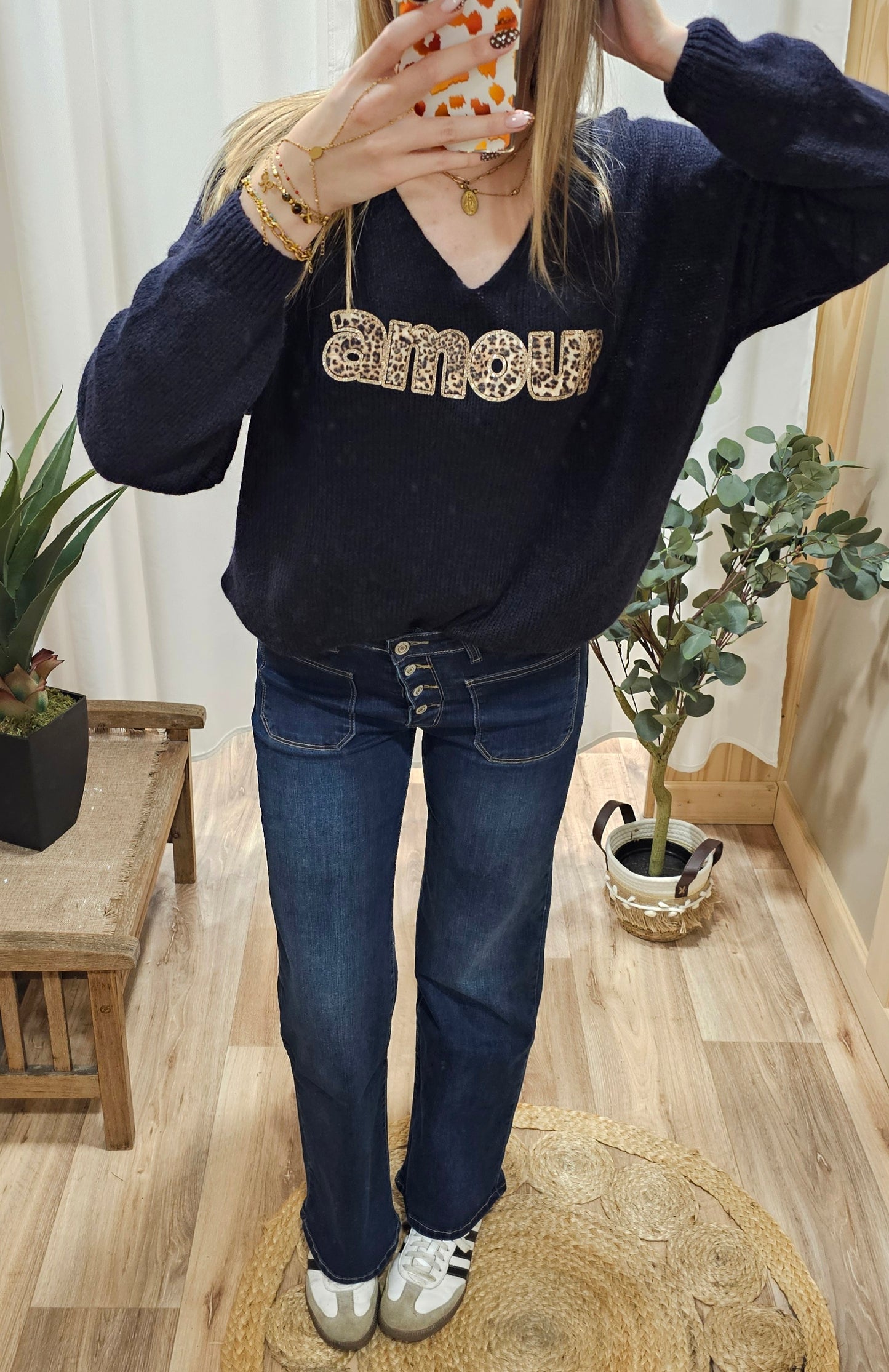 Pull marine "Amour" léopard