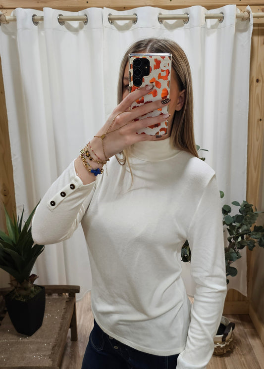 Pull col roulé écru