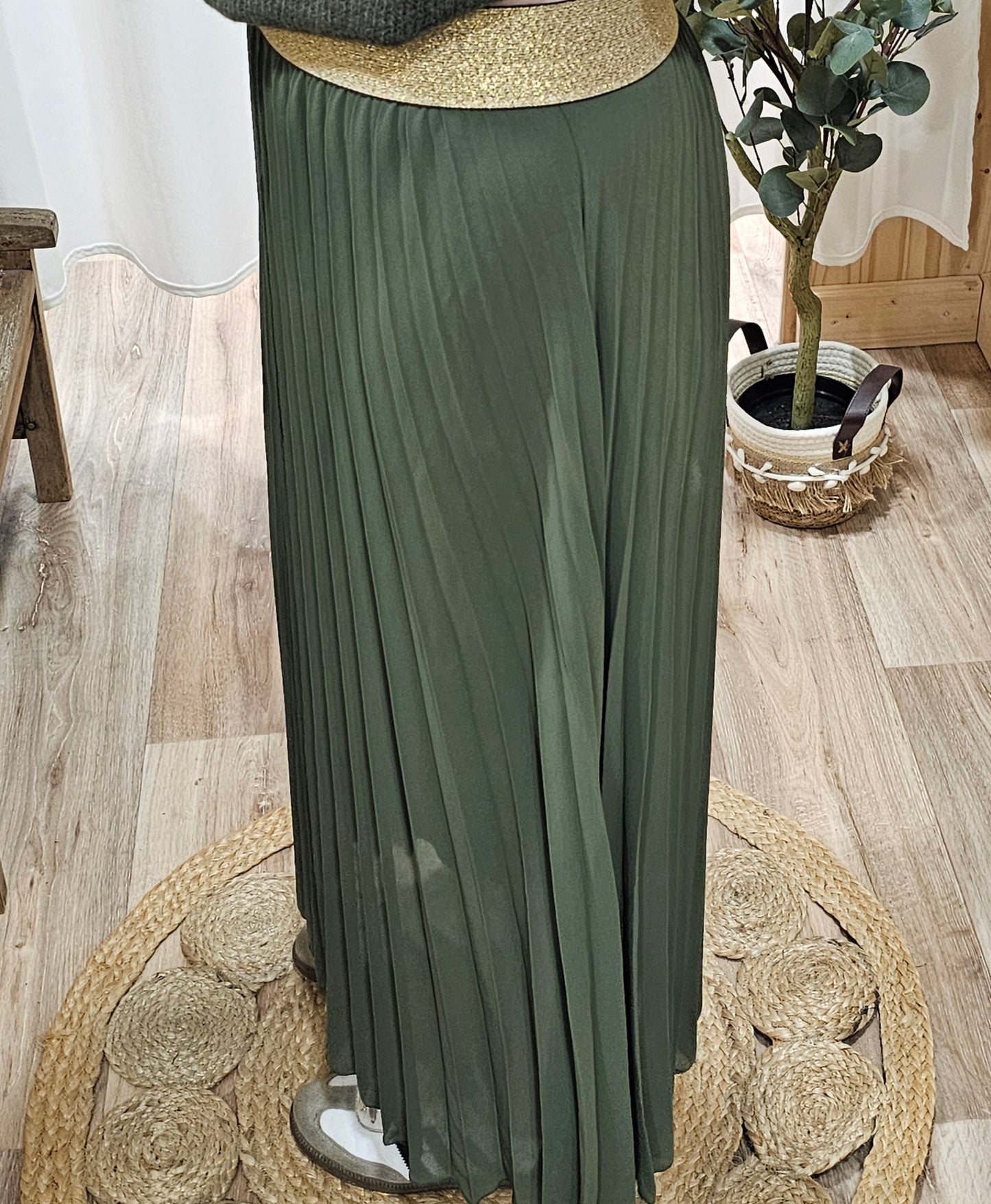 Jupe longue plissée kaki