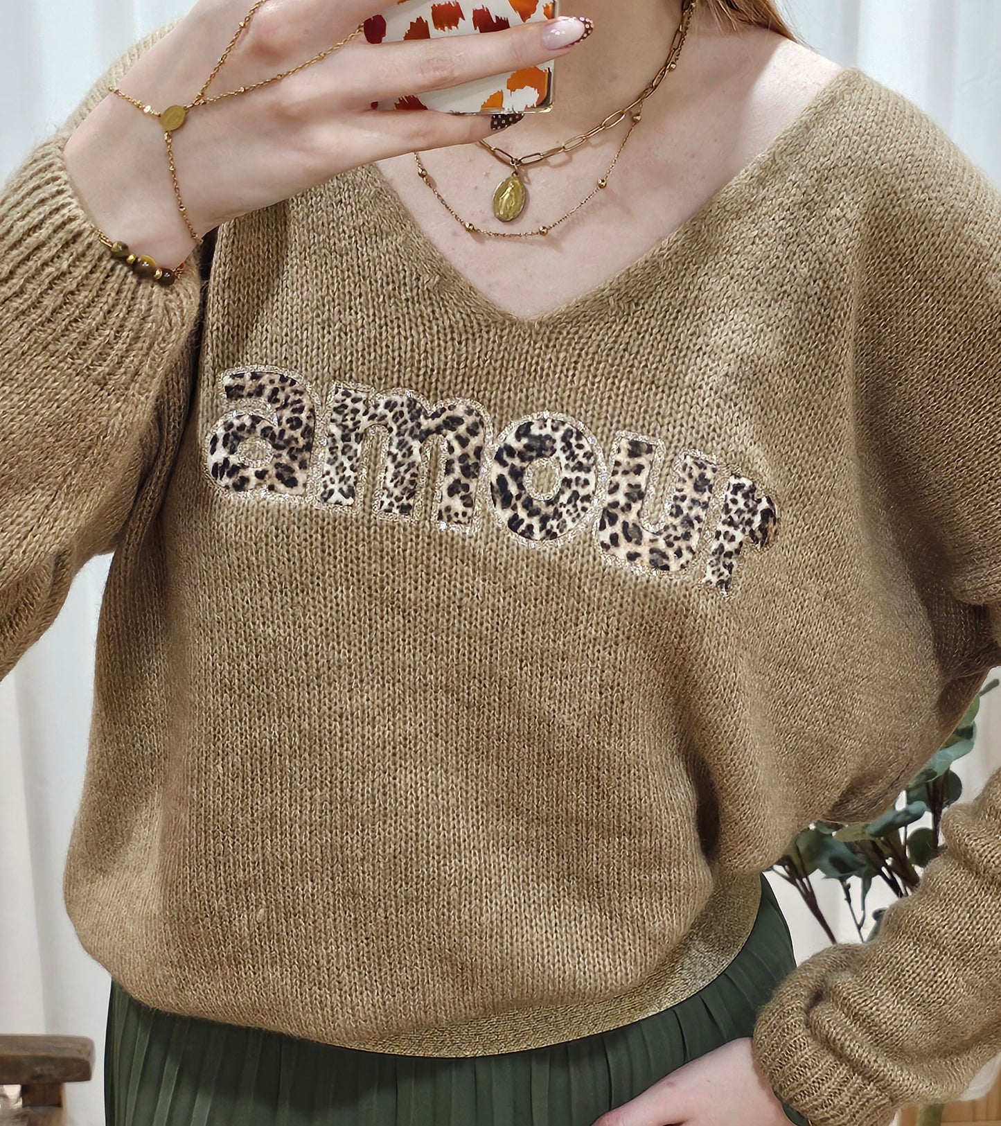 Pull camel "Amour" léopard