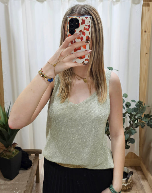 Débardeur maille lurex beige