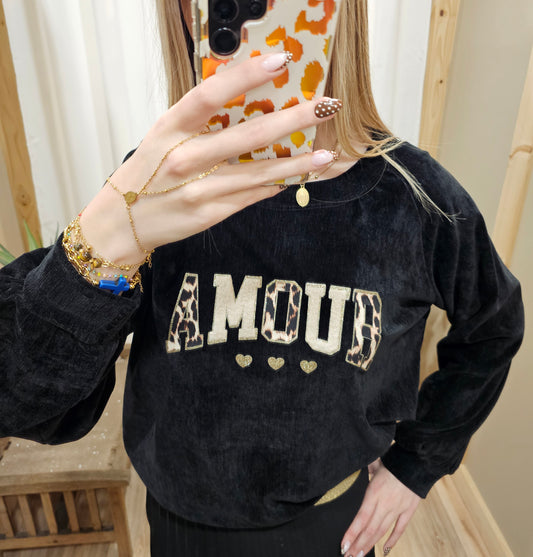 Sweat Amour effet velours noir