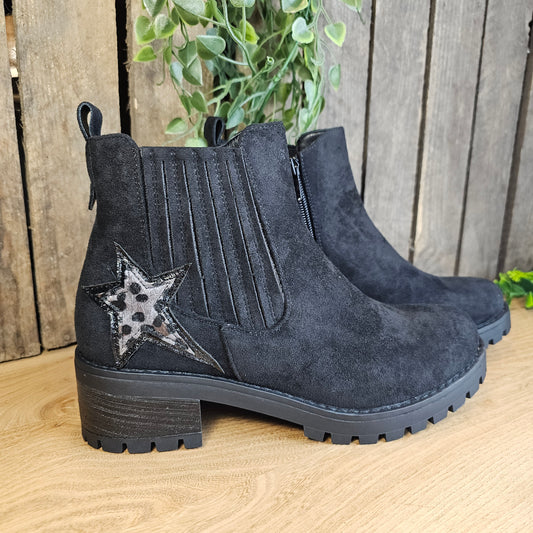 Bottines noires étoile léopard
