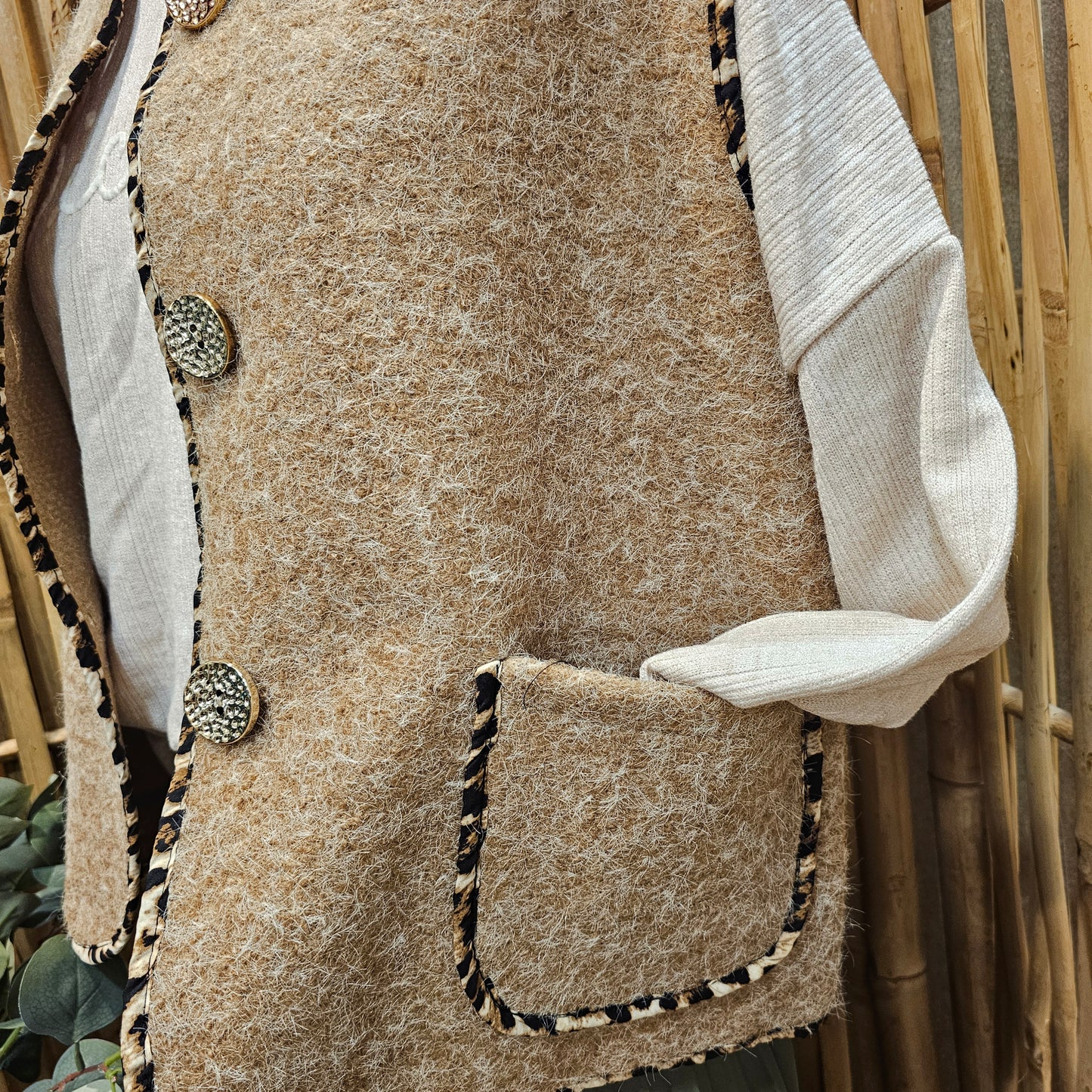 Veste sans manche galon léopard camel