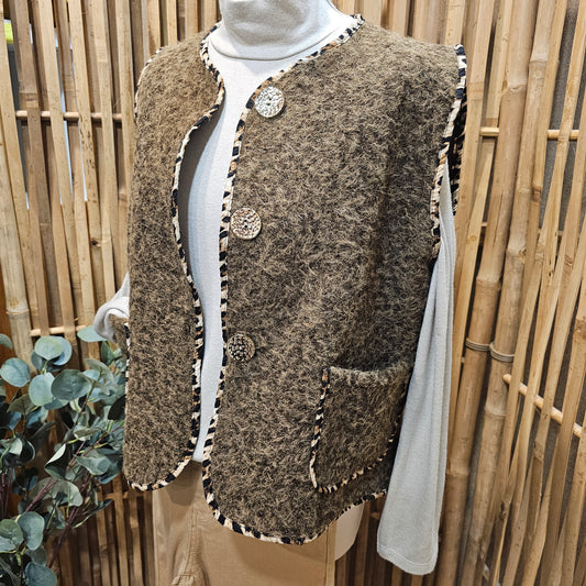 Veste sans manche galon léopard marron