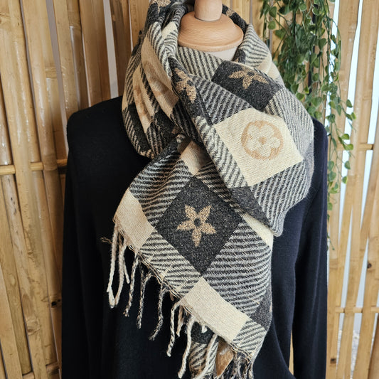 Echarpe fleurs noire