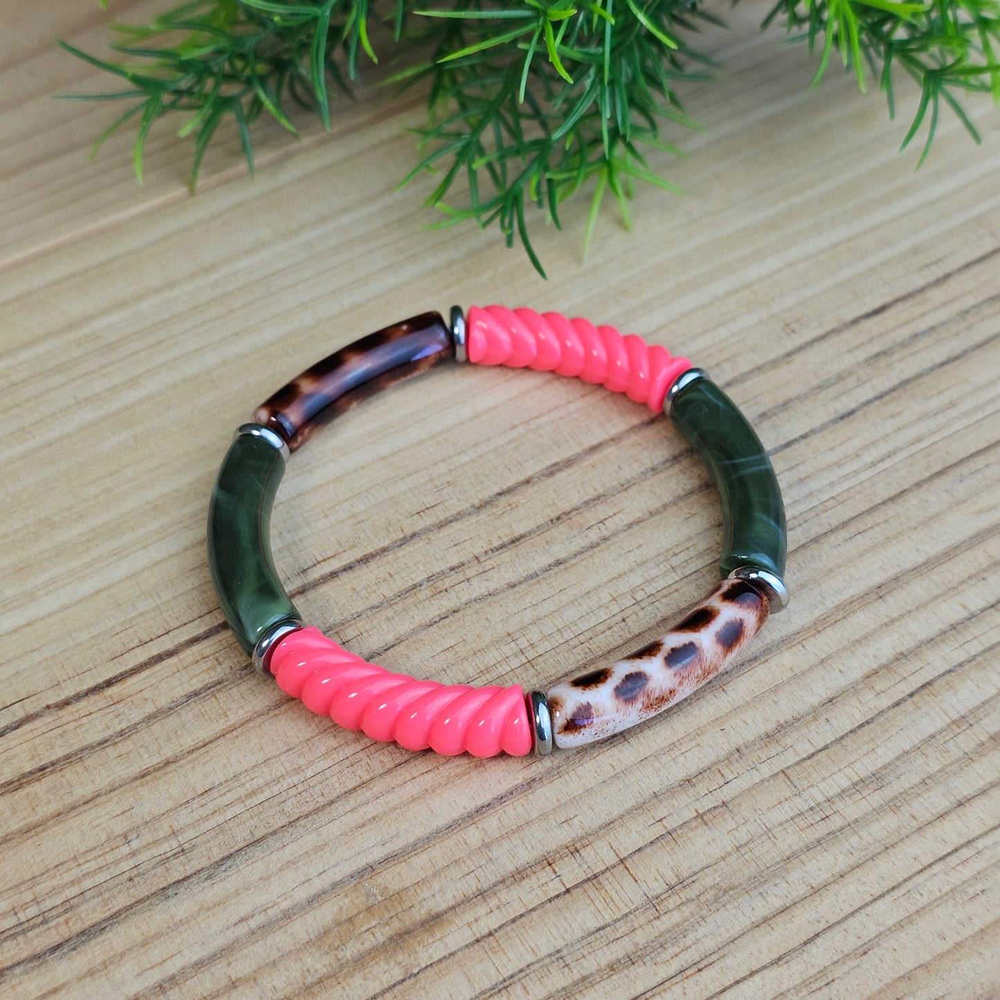 Bracelet Laurane kaki/fuchsia