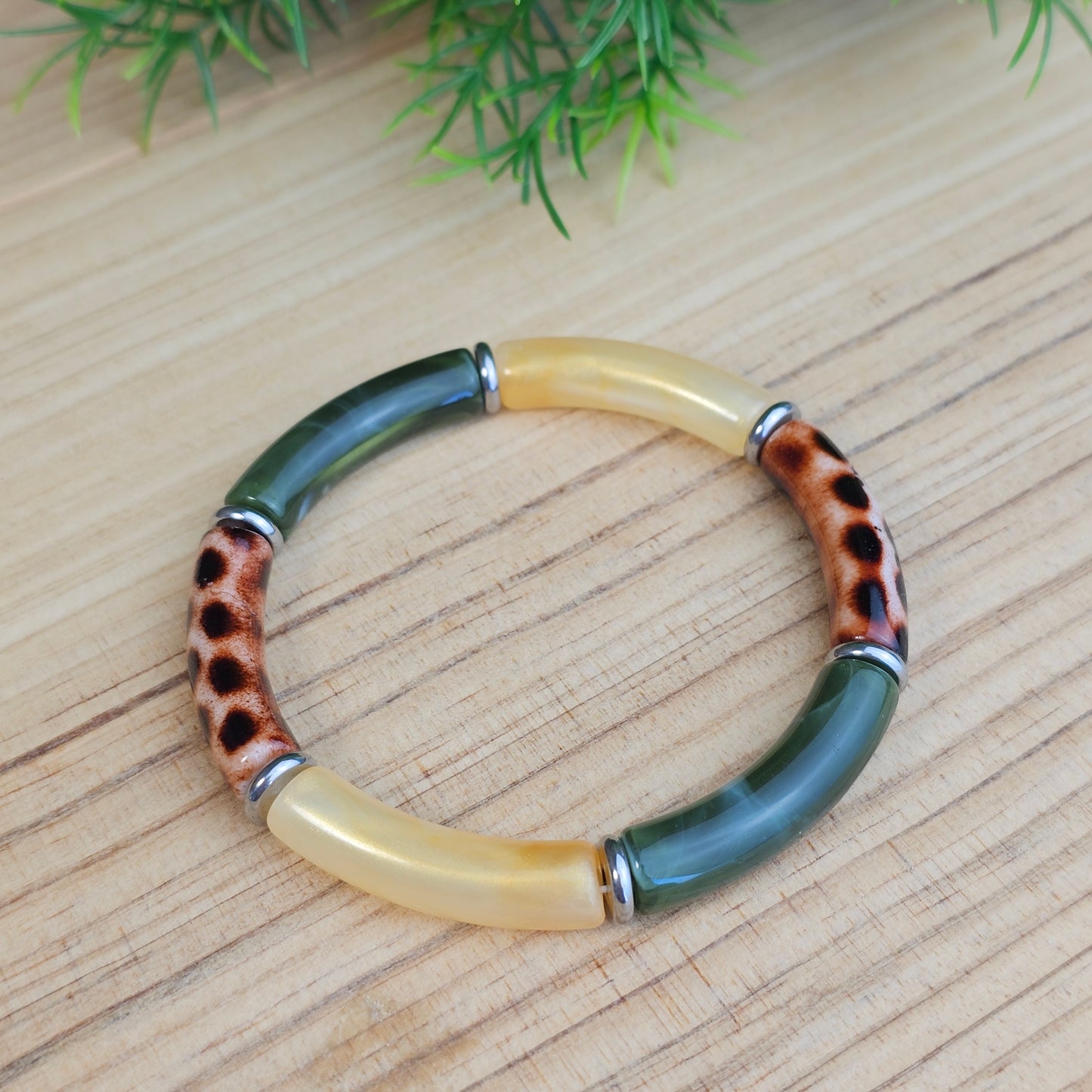 Bracelet Laurane vert/léopard
