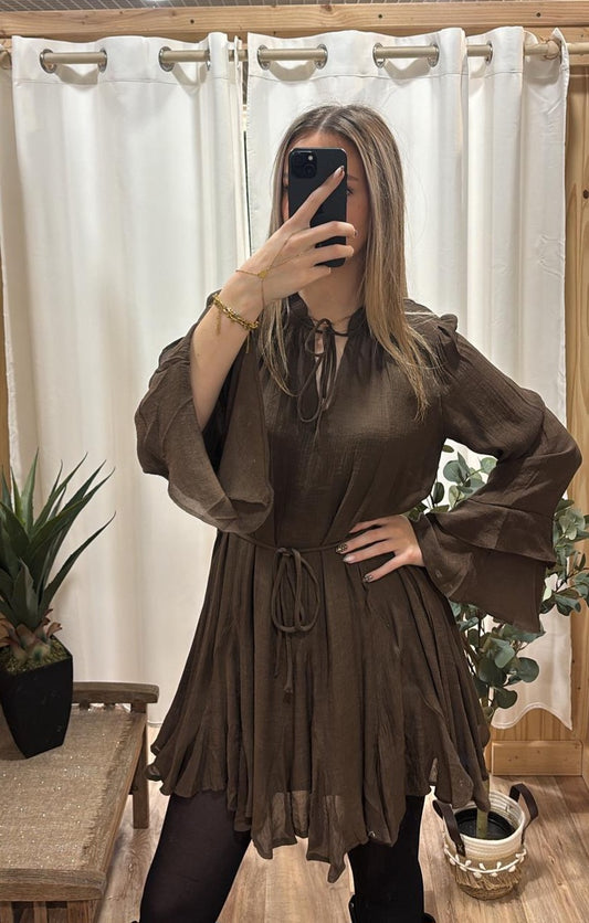 Robe courte volants marron