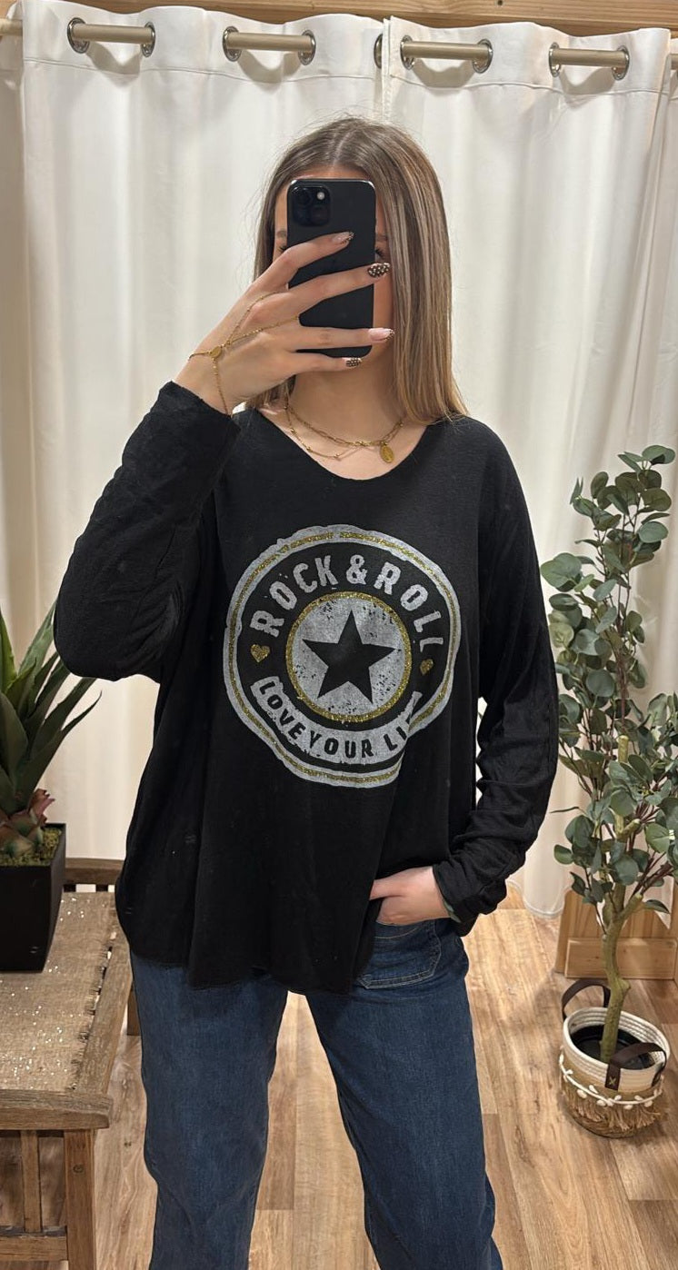 Pull fin "Rock&Roll" noir