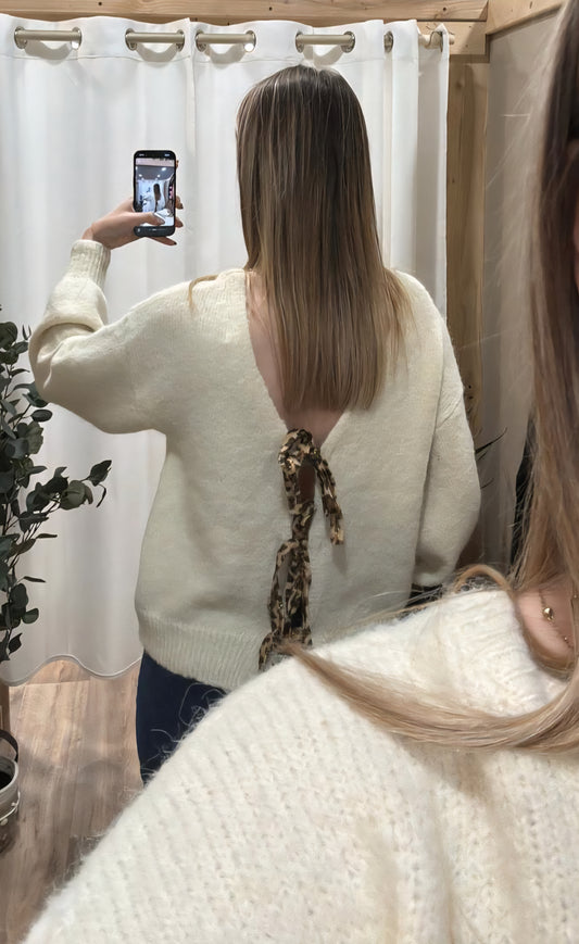 Pull beige lien léopard