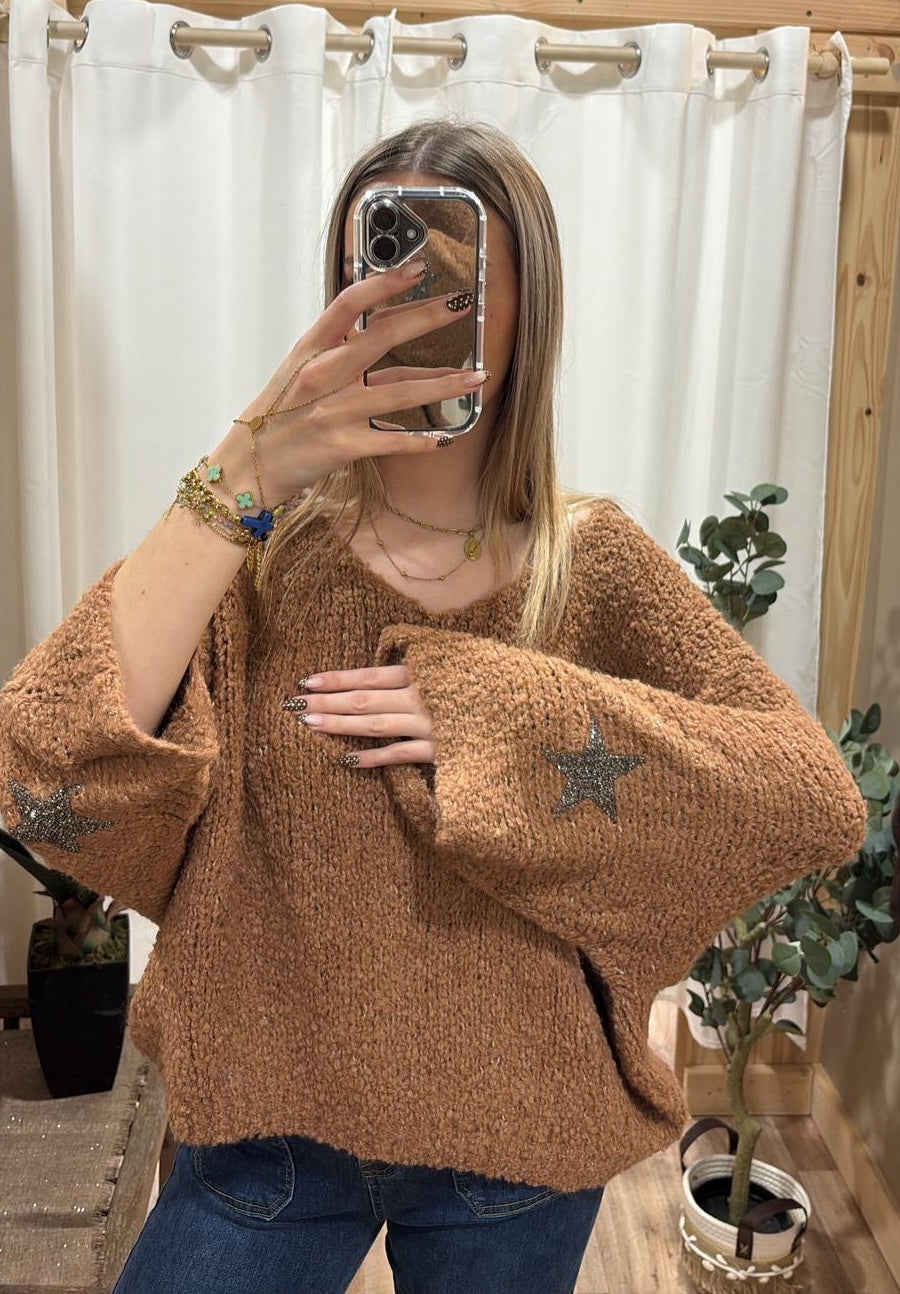 Pull bouclette étoile sur les manches cuivre
