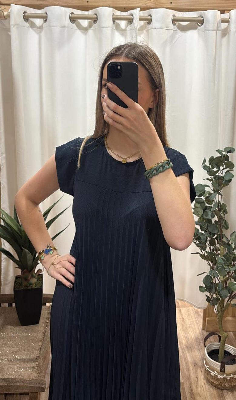 Robe longue plissée marine