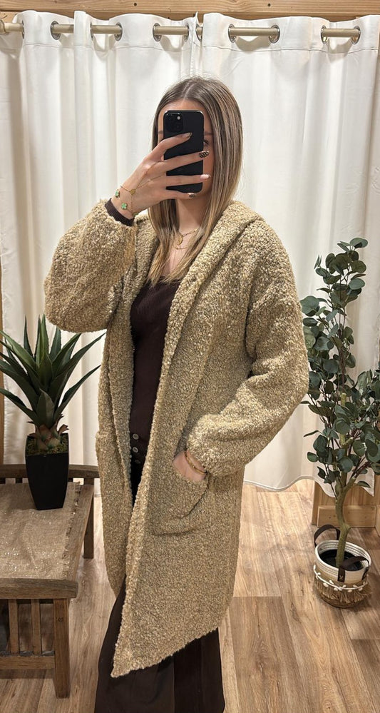 Gilet long avec capuche camel