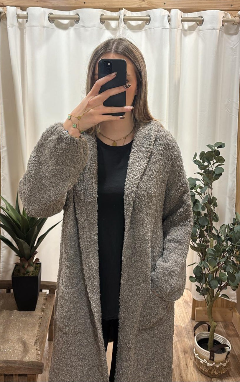 Gilet long avec capuche taupe