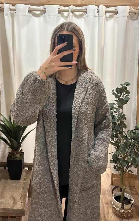 Gilet long avec capuche taupe