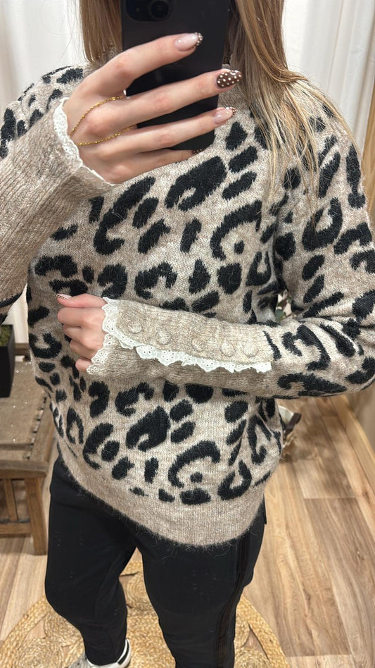 Pull léopard taupe