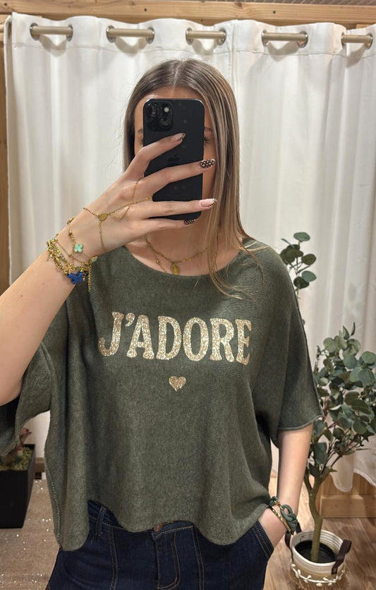 Pull "J'adore" kaki