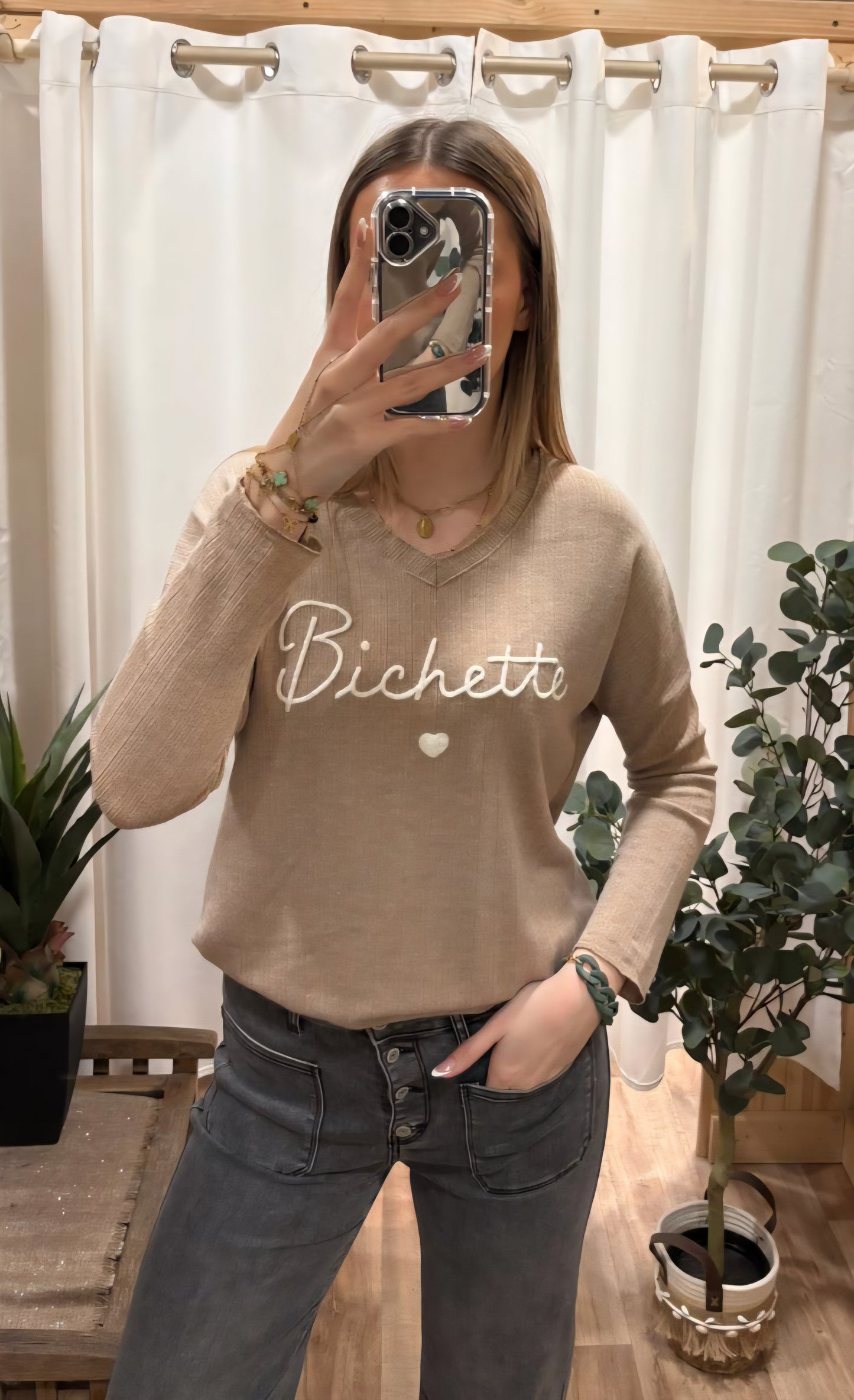 Pull fin "bichette" camel