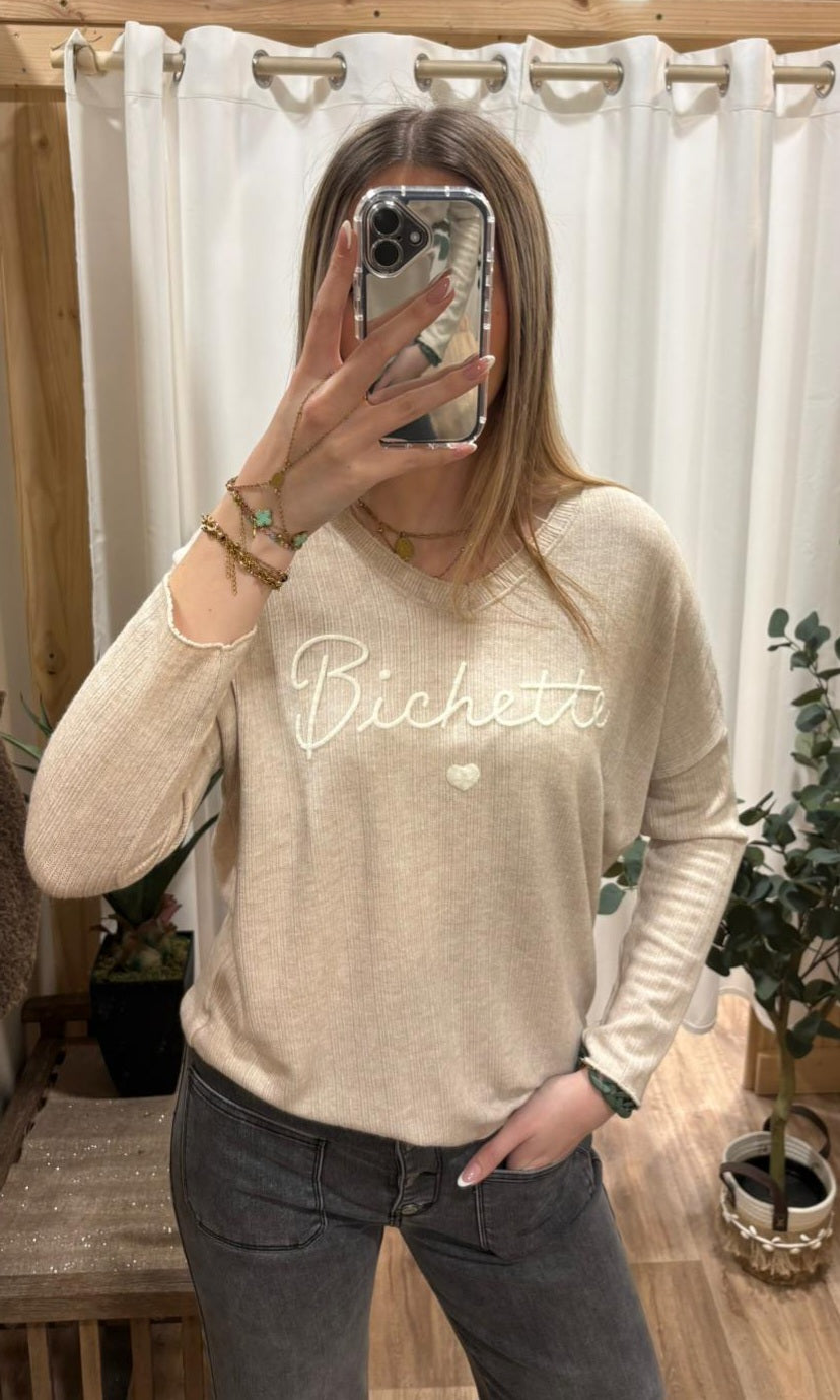 Pull fin "bichette" beige