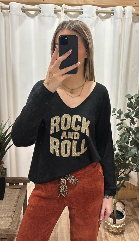 Pull noir Rock&Roll doré