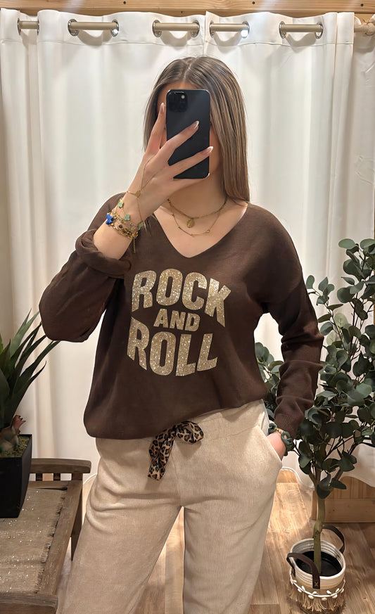 Pull marron Rock&Roll doré