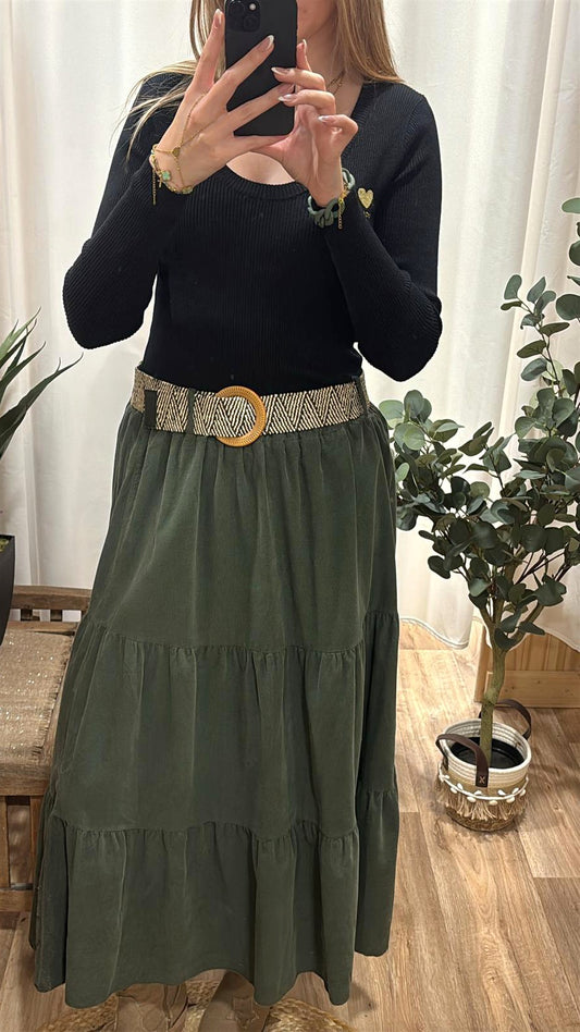 Jupe effet velours kaki