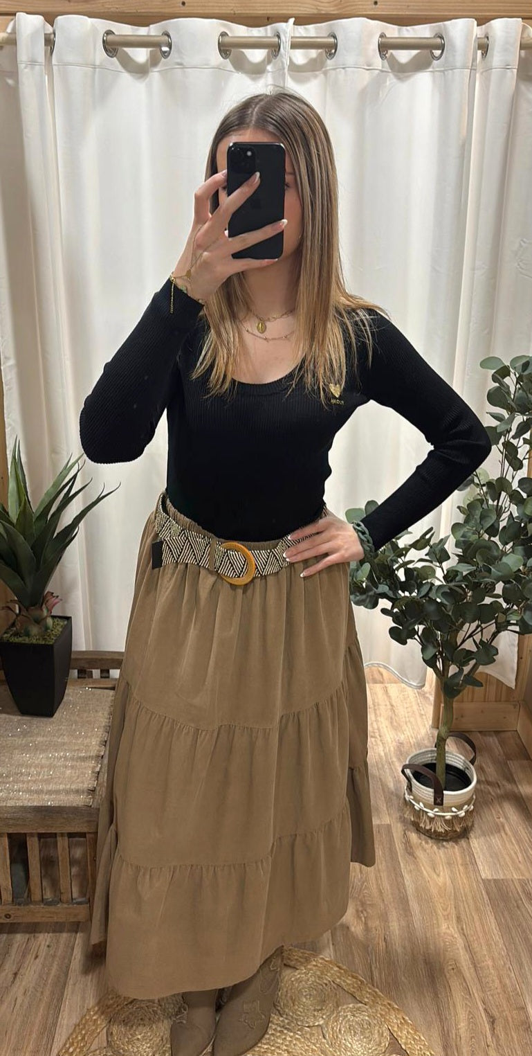 Jupe effet velours camel