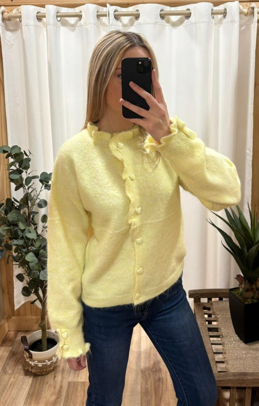 Cardigan jaune petits boutons coeurs