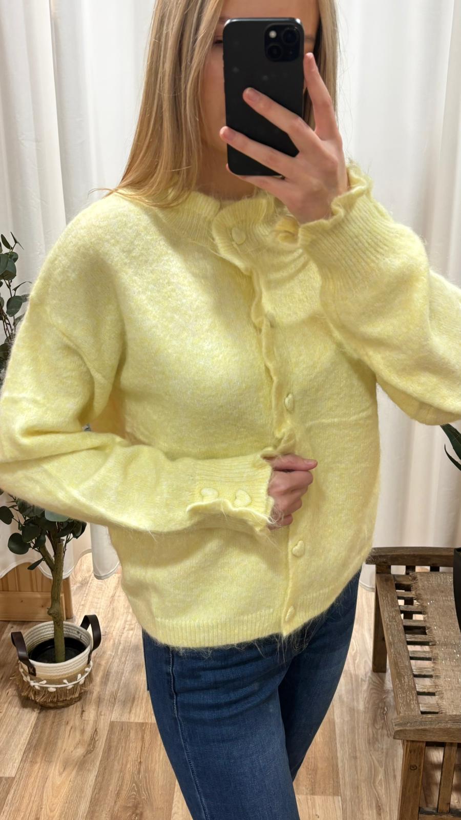 Cardigan jaune petits boutons coeurs