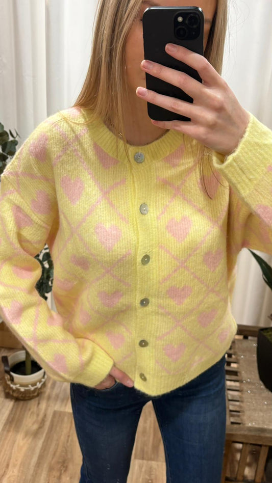 Cardigan coeur jaune